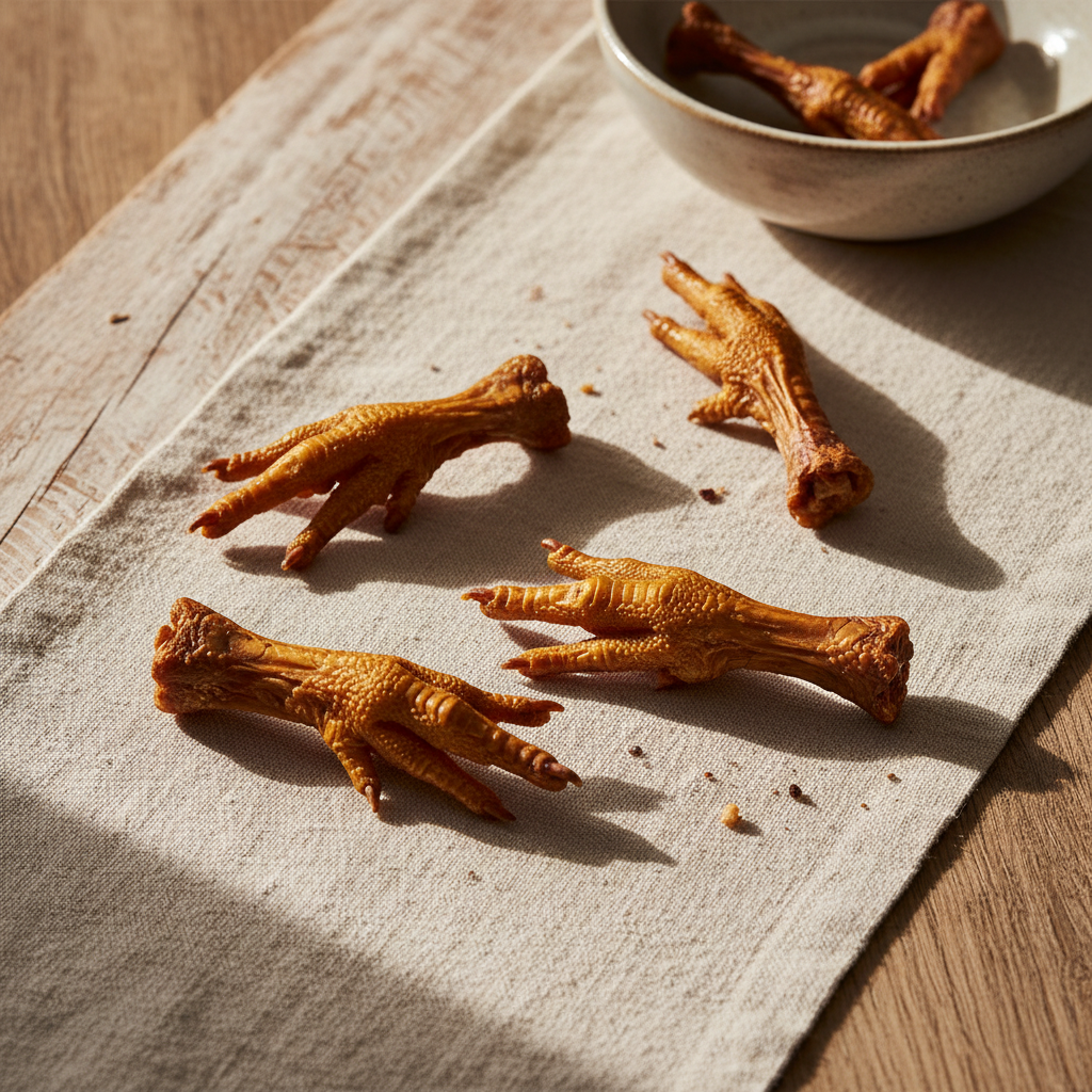 Dehydrated chicken feet close-up